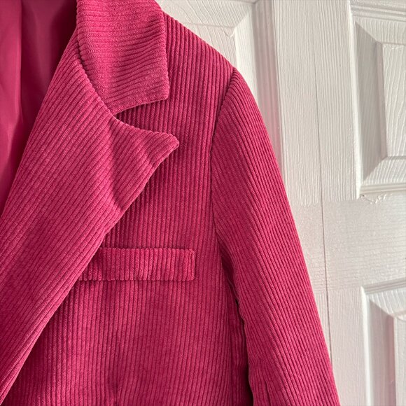 Corduroy Blazer Double Breasted Jacket Barbiecore Pink, Size S/M - Picture 3 of 5